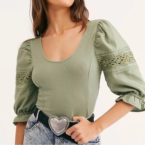 Free People Something Special with sage green puff sleeves